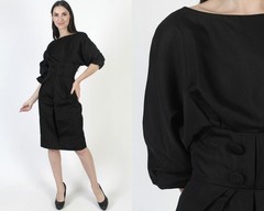 Vtg 50s Wally Williams Blk Evening Dress MCM Retro Mid Century Rockabilly Pin Up