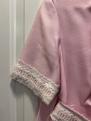 Vintage 60s Pink Shift Dress Cream Venise Lace Collar Mod Mini Covered Buttons