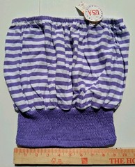 Vtg Purple White Striped Bubble Tube Top Elastic Smocked Waist OS USA 1980’s NOS