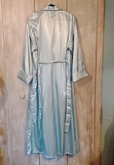 VTG UNDERCOVER WEAR Robe Womens 1XL Long Baby Blue Lounge SATIN Fleece Lined