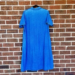 Vintage 1990s La Cera Denim Chambray Floral Embroidered Dress Medium Cottagecore