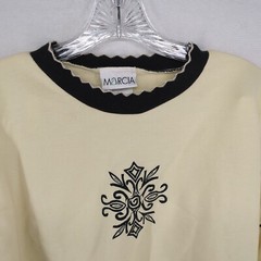 Vtg. Marcia Sweater Yellow Center Patch Graphic Black Trim USA Made Lg Pullover