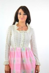 Vintage VTG 60s hippie boho dress pink white gingham print