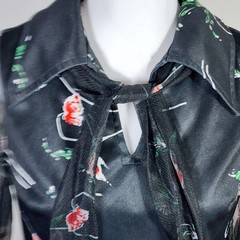 VTG Henry Allen Sheer Sleeve Floral Blouse Womens M Black Whimsigoth Romantic