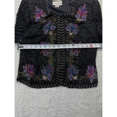 Laurence Kazar Lg Silk Beaded Sequin Jacket Vintage Black Floral Evening Women