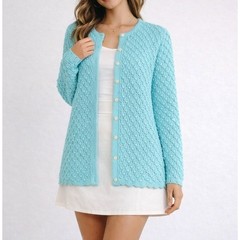 Vintage 60s Aqua Popcorn Bobble Knit Cardigan Sweater M Coquette Cottage