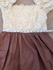 Vintage Late 1970s Maxi Dress With Brown Skirt And Cream Lace Top