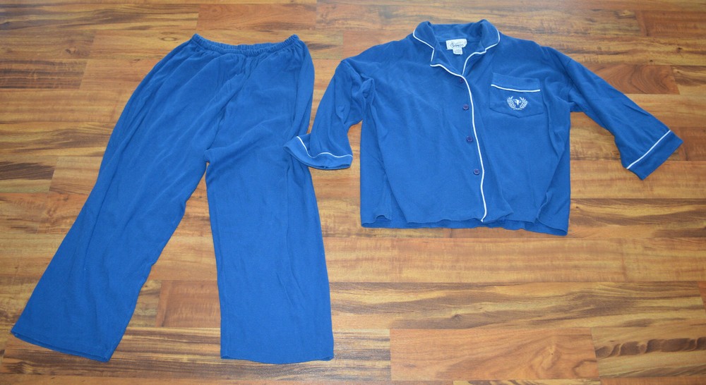 Jo Intimates Womens Pajama Top & Bottoms Set Vintage Navy Large