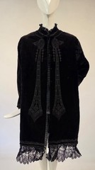 CIVIL WAR 1860’S BLACK SILK VELVET JACKET W ORNATE FINE EMBROIDERY W LACE TRIM
