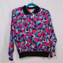 Petite Notations Abstract Blouse 8 Multicolor Womens Vintage Long Sleeve Top
