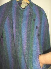 Jimmy Hourihan LARGE Cape Cloak Dublin Ireland Donegal Tweed Wool Green/Purp/Blu