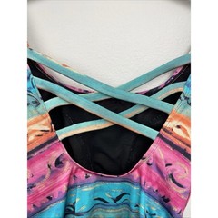 Vintage Robby Len Women’s Size 8 One Piece Swimsuit Criss Cross Back Multi Color