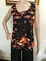 60’s Vintage Black Psychedelic Orange Yellow Block Mod Sleeveless Top