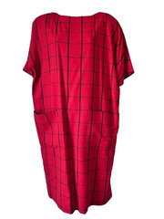 Oleg Cassini Boutique 16 Vtg Power 80s Dress Sheath Red Windowpane Buttons Back