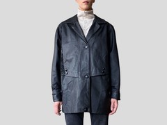 Vintage 90s Black Leather Jacket – Oversized Patchwork Coat- Size M/L