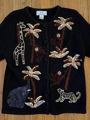 Vintage 1980s Lisa International Cardigan Sweater Sequin Jungle Animals Women M