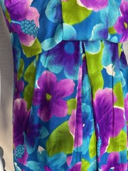Vtg 70s Hawaiian Barkcloth Pomare Hibiscus High Waist Back Bow Maxi Dress 12