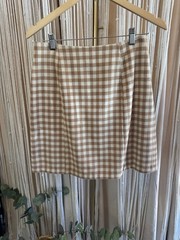 Vintage Gruppo Americano Wool Miniskirt Tan Cream Gingham Check Lined Size 8