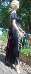 VTG 30/40s Black & fuschia Rayon Satin Dress Back Bustle Bow 26W
