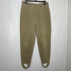 Vintage MJ Carroll Corduroy Stirrup Pants Tan 10 High Waisted Flat Front