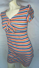 VTG 70S WOMENS S SCOOP NECK TIE BUST SUPER STRIPE SURF SURFER DISCO CUTE DRESS