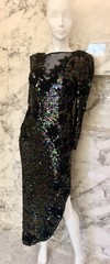 Creative Creations Vintage 100% Silk Hand Beaded Sequin Maxi Dress Blue Multi M