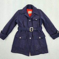 Vintage 40s Davis Of Boston Womans Wool Belted Navy Military Style Lined Coat
