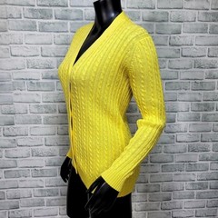 Vintage Emporium Yellow Cable Knit Cardigan Sweater Womens S Taiwan 100% Acrylic