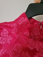 Vintage Oriental Cheongsam Dress Floral Jacquard Brocade Taffeta Hot Pink