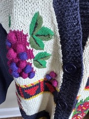 Vintage Talbots Hand Knit Fruit Patriotic School Teacher Cardigan Sweater Sz L