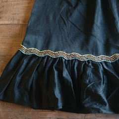 1970s Vintage Black Long Sleeve Midi Dress Ric Rac Trim Ruffle Boho Prairie Folk