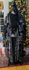 Vintage 80s Tan Chho Black Beaded Sequin Duster Dress 4 Piece Set, Women’s 2X