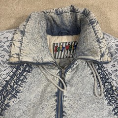 Vintage Original 80s East West Acid Wash Denim L Puffer Jacket Small Floral Lace