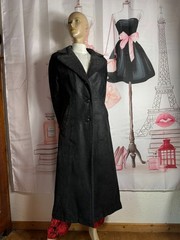 Vintage Leather Coat Real Leather Black Long 90s Teddy Collar Size 38-42