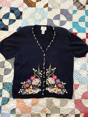 Vintage 1996 Susan Bristol Hand Embroidered Short Sleeve Button Down Blouse