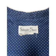 VTG 70s Schrader Sport Long Sleeve Navy & White Mini Polka Dot Half Button Dress