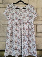 Vintage 90s Bonjour Floral Babydoll Dress Button V-Neck, Made in USA, M