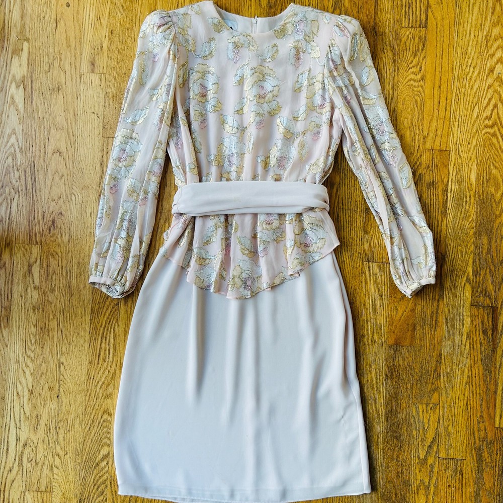 Patra Pink Gold Blush Metallic Floral Dress Womens Size 7/8