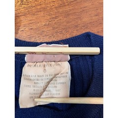 Vintage Courreges Paris Navy Blue Ribbed Knit Elbow Wool Sleeve Top Made France