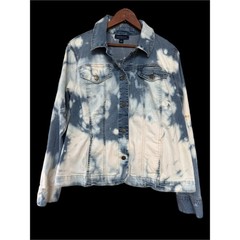 Upcycled Denim Jacket Butterfly Folk Art Jacket Bleached Jean Jacket Large