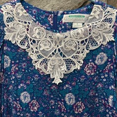 Jane Schaffhausen Belle France Vintage Dress Women 8 Teal Burg Blue Floral Lace