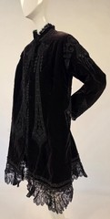 CIVIL WAR 1860’S BLACK SILK VELVET JACKET W ORNATE FINE EMBROIDERY W LACE TRIM