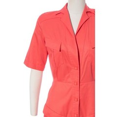 Vintage THIERRY MUGLER 1980s Shirt Dress 80s Designer Hot Pink Cotton Wiggle