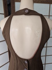 Vintage Brown Tweed Mini Dress Summer Sun Halter Open Back 1970s ILGWU Sz XS