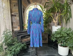 Vintage 1980s Blue and Fuchsia Polyester Knit Shirtdress “The Shirtdress” Sears