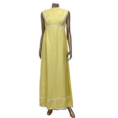 VTG 70s Yellow Sleeveless Empire Waist Maxi Dress White Rickrack Trim M (12)