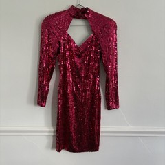 Vintage 80s NITELINE Size 4 Dress Dark Pink Sequins STRETCH Evening Party Club