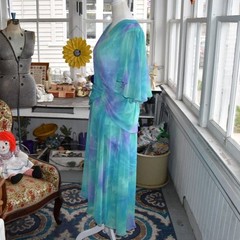 Vintage 70s 80s Aqua Lavender Chiffon Wrap Formal Gown Dress Size 14