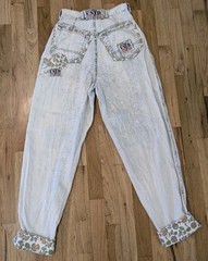 Vtg GET USED by ELIE High Waist Floral Patches Acid Wash Mom Jeans Streetwear 90