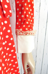 Vintage 70s Orange Polka Dot Wide Collar Wrap Mini Dress Mod Eyelet S/M